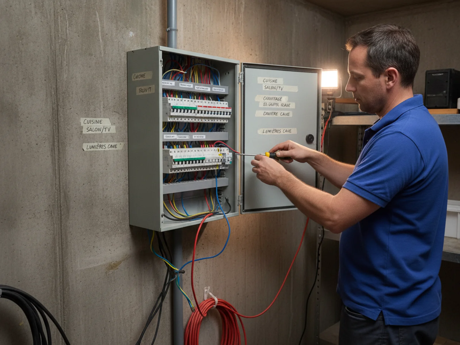 Électricien installant un nouveau tableau électrique à Nyon
